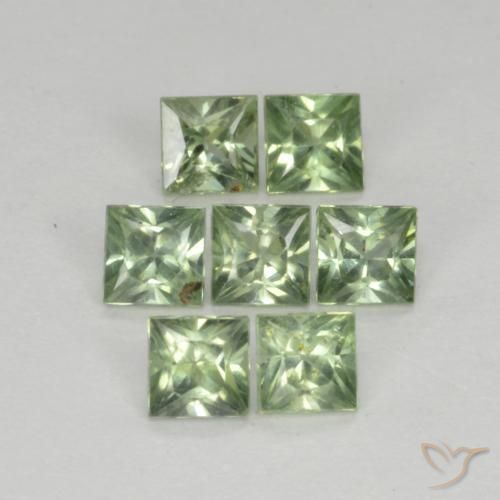 1.40 ctw Green Sapphire Stones, Natural Sapphire in Princess-Cut Shape for Sale