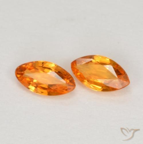 0.39 ctw Orange Sapphire Stones, Natural Sapphire in Marquise Facet Shape for Sale
