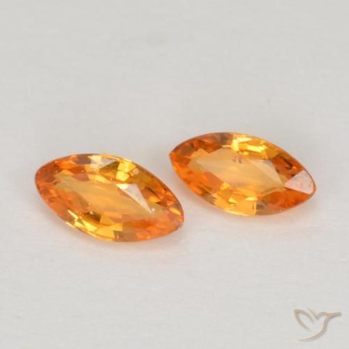 0.39 ctw Orange Sapphire Stones, Natural Sapphire in Marquise Facet Shape for Sale
