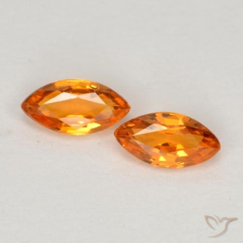 0.4 ct Loose Orange Sapphire, 4.9 x 2.5 mm Marquise Cut From Tanzania, Photo A