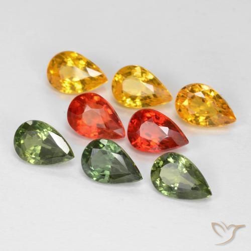 4.75 ctw Multicolor Sapphire Stones, Natural Sapphire in Pear Facet Shape for Sale