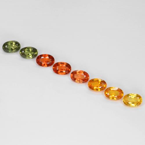 8-teiliges ovaler mehrfarbiger Saphir / Set aus Tansania - Gewicht 5,03 ct gesamt / Durchschn. je 0,63 ct, Größe 6,1 x 4,2mm, Farbe: Mehrfarbig, Mohs-Härte 9 Geeignet für den täglichen Gebrauch im Schmuck, Symbolisiert Überfluss und Wohlstand, Photo A