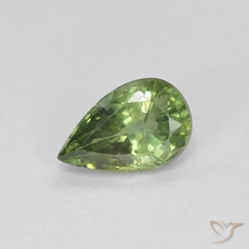 0.64 ct Green Sapphire Stone, Natural Sapphire in Pear Facet Shape for Sale