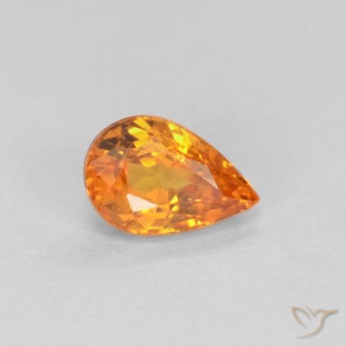 0.57 ct Orange Sapphire Stone, Natural Sapphire in Pear Facet Shape for Sale