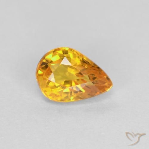 0.60 ct Golden Sapphire Stone, Natural Sapphire in Pear Facet Shape for Sale