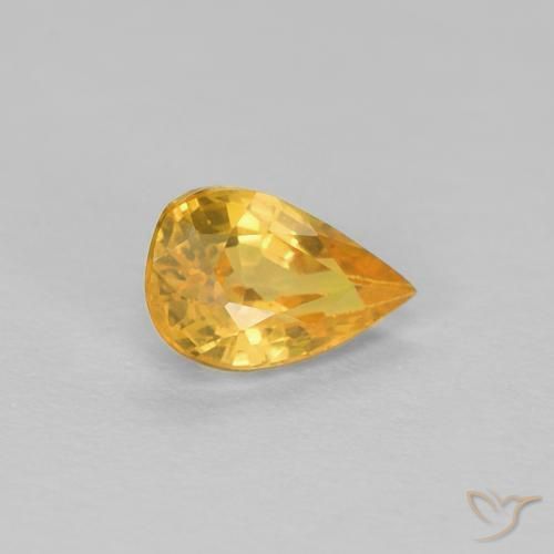 0.47 ct Golden Sapphire Stone, Natural Sapphire in Pear Facet Shape for Sale