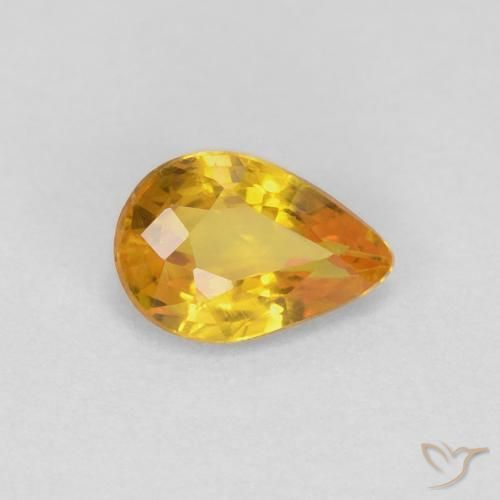 0.48 ct Golden Sapphire Stone, Natural Sapphire in Pear Facet Shape for Sale