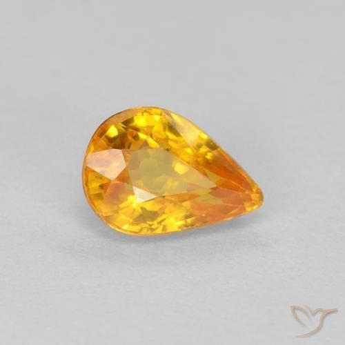 0.56 ct Golden Sapphire Stone, Natural Sapphire in Pear Facet Shape for Sale