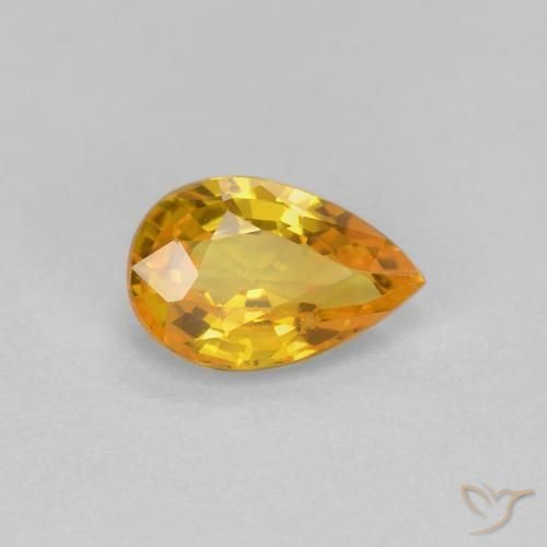 0.57 ct Golden Sapphire Stone, Natural Sapphire in Pear Facet Shape for Sale