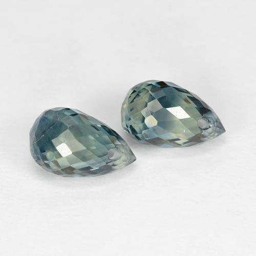 Par de Zafiro Corte Briolette a juego de 6,2mm - Peso 1,7 ct en total / promedio. 0,85 ct cada uno, piedra preciosa natural , color Verde-azul con claridad VS, dureza Mohs 9 Adecuado para joyas de uso diario, Simboliza abundancia y prosperidad, Photo A