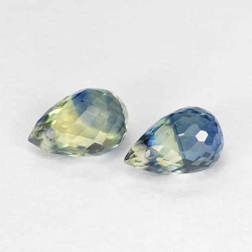 Par de Zafiro Corte Briolette a juego de 5,4mm - Peso 1,24 ct en total / promedio. 0,62 ct cada uno, color Multicolor en claridad VS, piedra preciosa natural , dureza de Mohs 9 Adecuado para joyas de uso diario, Piedra del zodiaco Tauro, Photo A