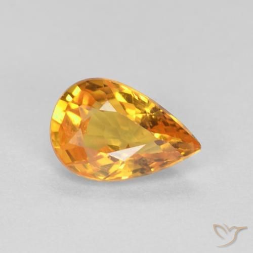 0.56 ct Golden Sapphire Stone, Natural Sapphire in Pear Facet Shape for Sale