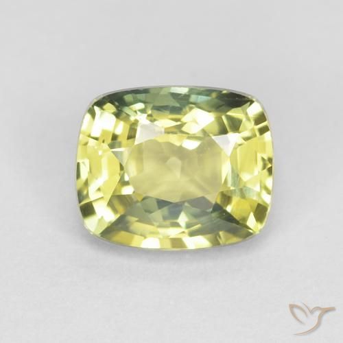 0.85ct Natural Greenish Yellow Sapphire, Cushion, VVS
