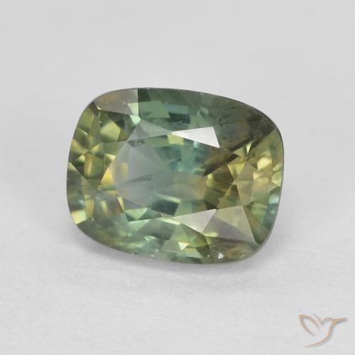1.38 ct Green Sapphire Stone, Natural Sapphire in Cushion-Cut Shape for Sale