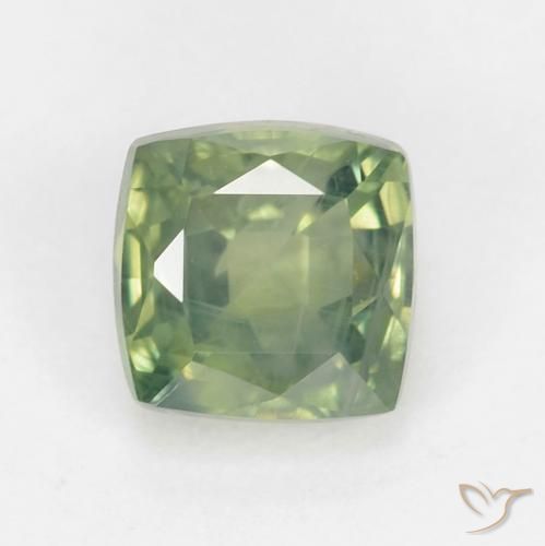0.88 ct Green Sapphire Stone, Natural Sapphire in Cushion-Cut Shape for Sale