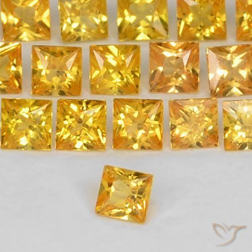 7.27 ctw Golden Sapphire Stones, Natural Sapphire in Princess-Cut Shape for Sale