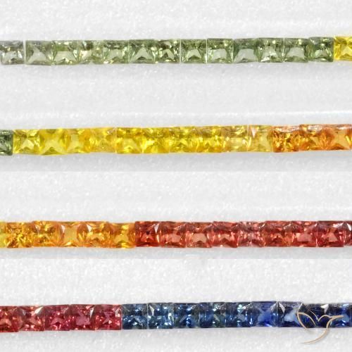 8.78 ctw Multicolor Sapphire Stones, Natural Sapphire in Princess-Cut Shape for Sale