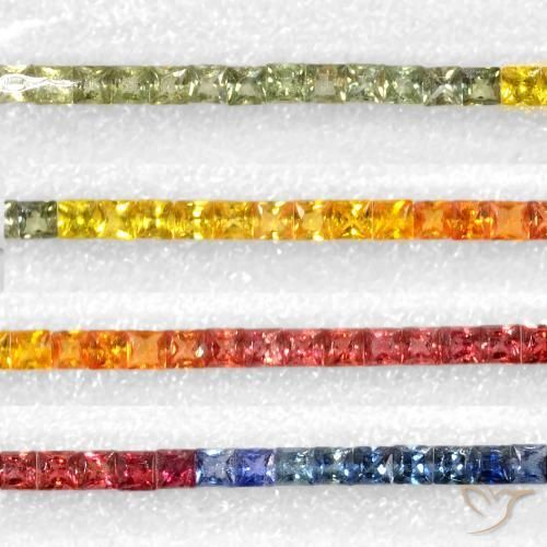 8.50 ctw Multicolor Sapphire Stones, Natural Sapphire in Princess-Cut Shape for Sale