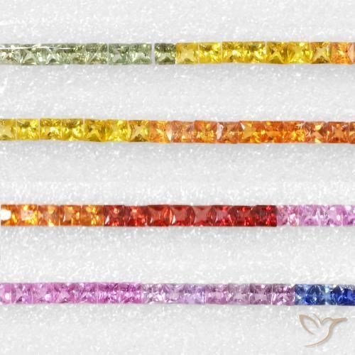 6.63 ctw Multicolor Sapphire Stones, Natural Sapphire in Princess-Cut Shape for Sale