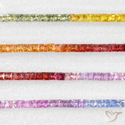 6.42 ctw Multicolor Sapphire Stones, Natural Sapphire in Princess-Cut Shape for Sale