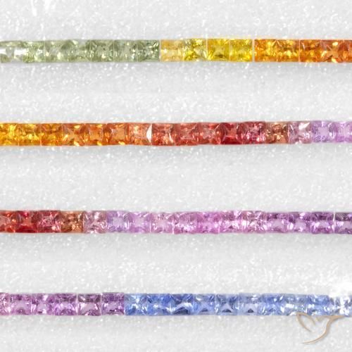 6.06 ctw Multicolor Sapphire Stones, Natural Sapphire in Princess-Cut Shape for Sale
