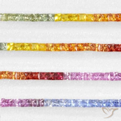 5.96 ctw Multicolor Sapphire Stones, Natural Sapphire in Princess-Cut Shape for Sale