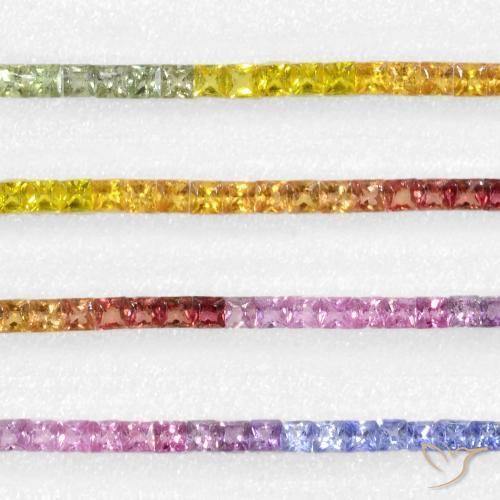 5.29 ctw Multicolor Sapphire Stones, Natural Sapphire in Princess-Cut Shape for Sale