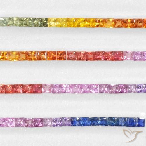 5.65 ctw Multicolor Sapphire Stones, Natural Sapphire in Princess-Cut Shape for Sale