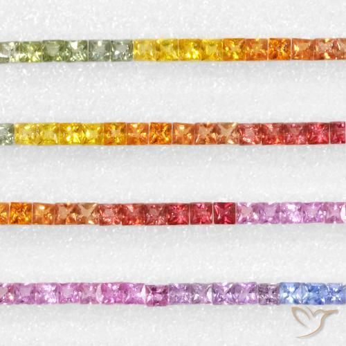 6.18 ctw Multicolor Sapphire Stones, Natural Sapphire in Princess-Cut Shape for Sale