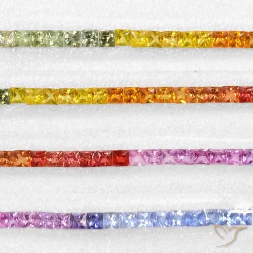 6.32 ctw Multicolor Sapphire Stones, Natural Sapphire in Princess-Cut Shape for Sale