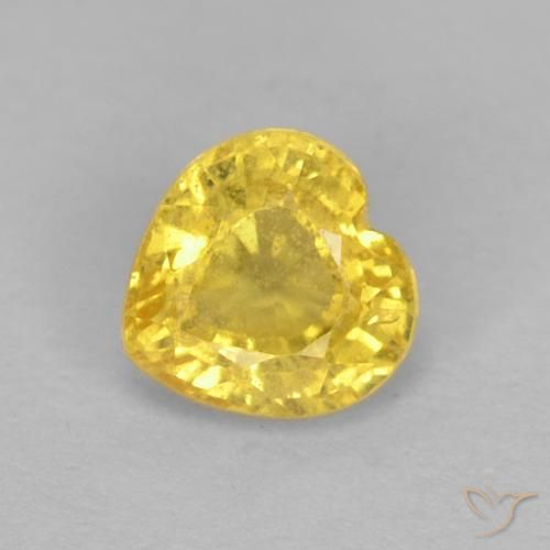 0.56 ct Yellow Sapphire Stone, Natural Sapphire in Heart Facet Shape for Sale