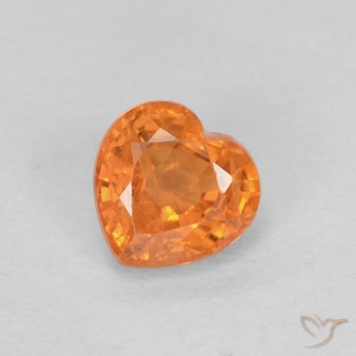 0.51 ct Orange Sapphire Gemstone, Sapphire Gem in Heart Facet Shape for Sale.