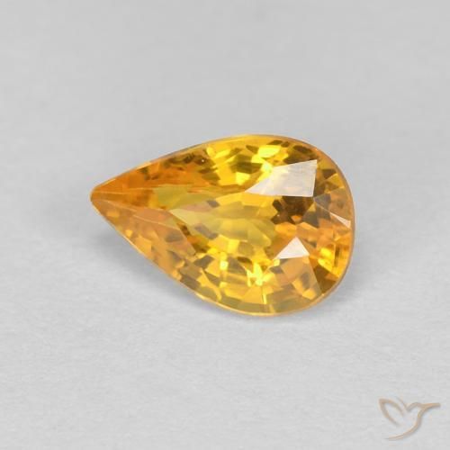 0.56 ct Golden Sapphire Stone, Natural Sapphire in Pear Facet Shape for Sale