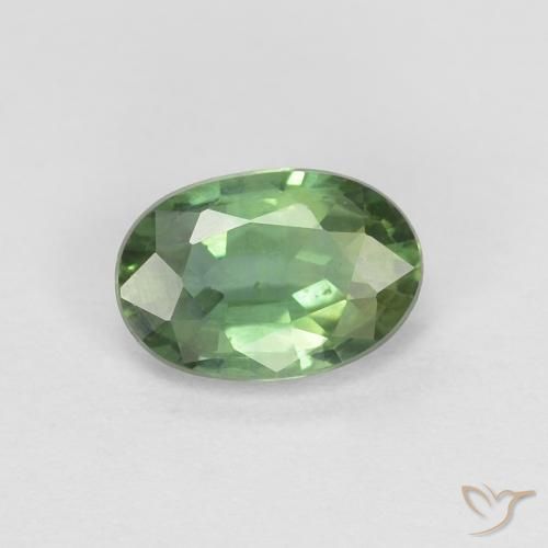 0.53 ct Green Sapphire Stone, Natural Sapphire in Oval Facet Shape for Sale