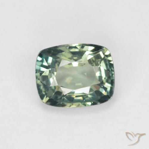 0.93ct Natural Medium Blue Green Sapphire, Cushion, VVS