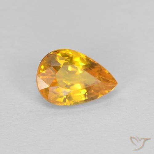 0.63 ct Golden Sapphire Stone, Natural Sapphire in Pear Facet Shape for Sale
