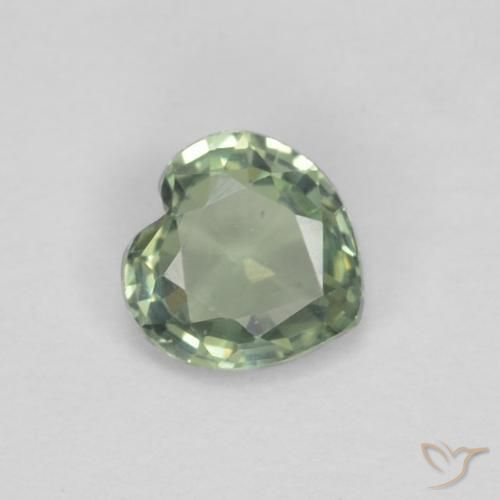0.38 ct Green Sapphire Stone, Natural Sapphire in Heart Facet Shape for Sale