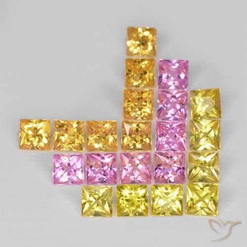 3.18 ctw Multicolor Sapphire Stones, Natural Sapphire in Princess-Cut Shape for Sale