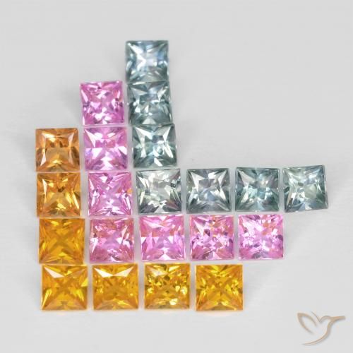Lot de 21pc pièces de Saphirs Multicolore Carré de Tanzanie, taille 2,8 x 2,8mm, poids total 3,21 ct / moyenne 0,15 ct chaque, dureté de Mohs 9 convient aux bijoux de tous les jours, pierre de sagesse, Pierre de naissance de septembre, Photo A