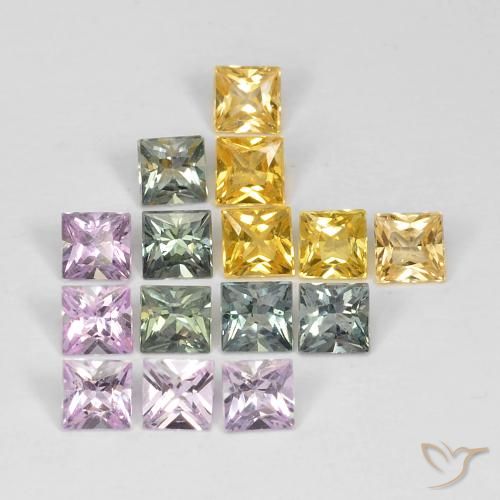 3.56 ctw Multicolor Sapphire Gemstones, Sapphire Gems in Princess-Cut Shape for Sale.