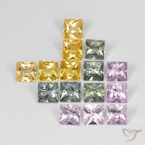 3.56 ctw Multicolor Sapphire Stones, Natural Sapphire in Princess-Cut Shape for Sale