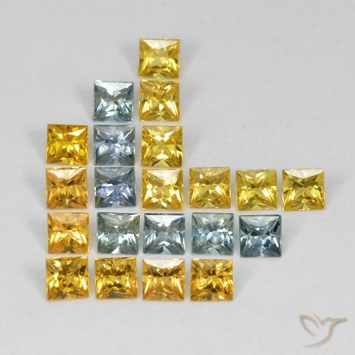 2.87 ctw Multicolor Sapphire Gemstones, Sapphire Gems in Princess-Cut Shape for Sale.