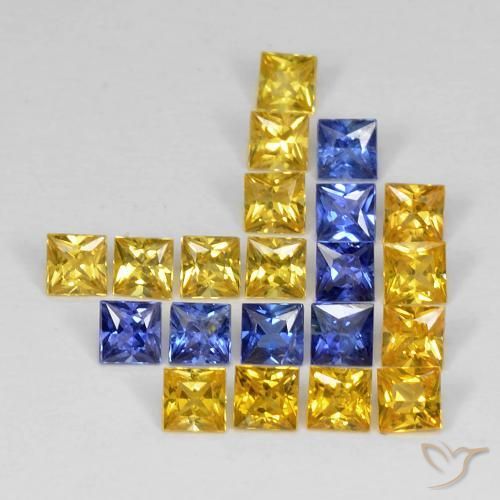 3.34 ctw Multicolor Sapphire Stones, Natural Sapphire in Princess-Cut Shape for Sale