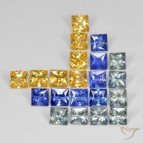 3.27 ctw Multicolor Sapphire Stones, Natural Sapphire in Princess-Cut Shape for Sale