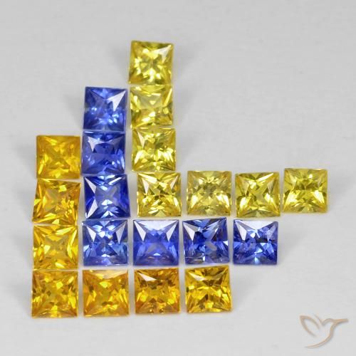 Lote de 21 piezas de Zafiro Multicolor Cuadrada de Tanzania - Peso 3,51 ct en total / promedio. 0,17 ct cada uno, Tamaño 2,9 x 2,9mm, Color: Multicolor, Dureza Mohs 9 Adecuado para joyas de uso diario, Jueves de piedras preciosas, Photo A