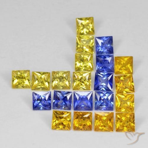 3.51 ctw Multicolor Sapphire Stones, Natural Sapphire in Princess-Cut Shape for Sale