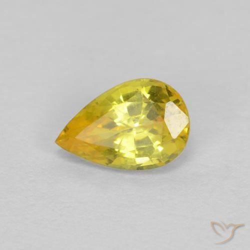 0.58 ct Yellow Sapphire Stone, Natural Sapphire in Pear Facet Shape for Sale