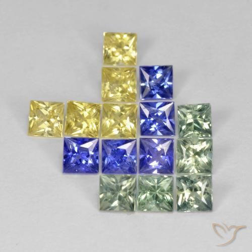 2.75 ctw Multicolor Sapphire Stones, Natural Sapphire in Square / Scissor Cut Shape for Sale