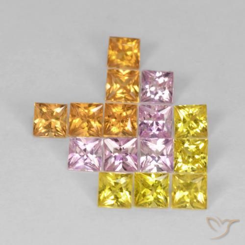 1.92 ctw Multicolor Sapphire Stones, Natural Sapphire in Square / Scissor Cut Shape for Sale