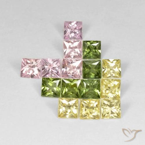 3.68 ctw Multicolor Sapphire Stones, Natural Sapphire in Square / Scissor Cut Shape for Sale